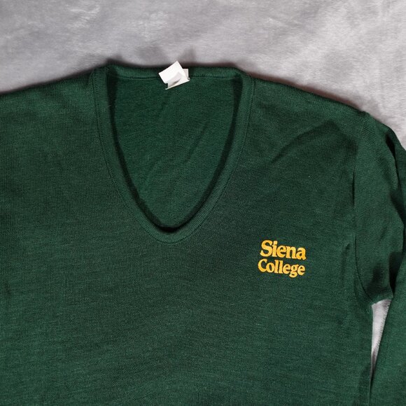 Vintage Siena College V Neck Sweater Mens L Slim Short Fit H Wolf & Sons USA 70s - Picture 2 of 10